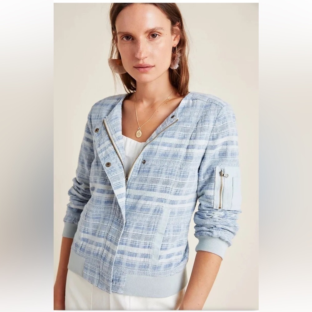 Anthropologie Marrakech felina blue textured bomber jacket size M
